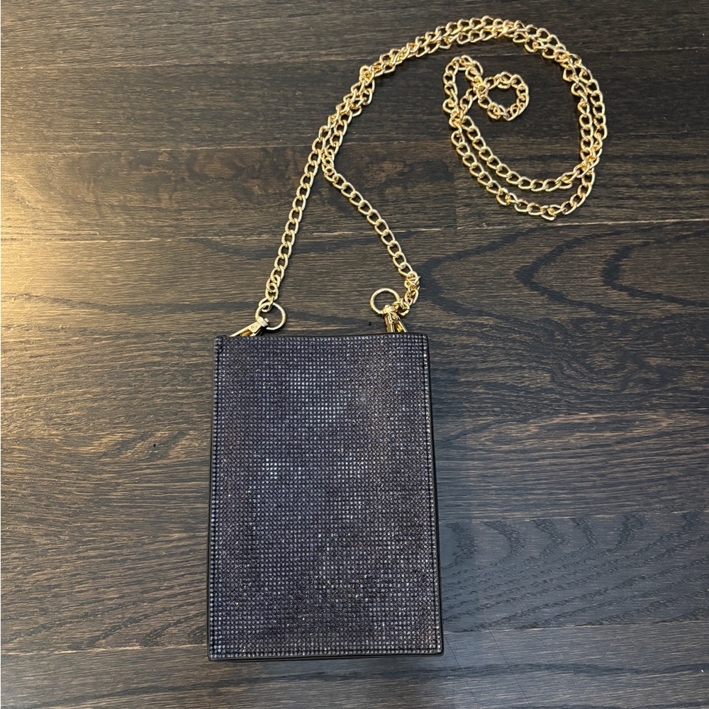 NWT Elton John Black Mini Crossbody Bag with Gold Chain and Yellow Letter “E” - Picture 4 of 6